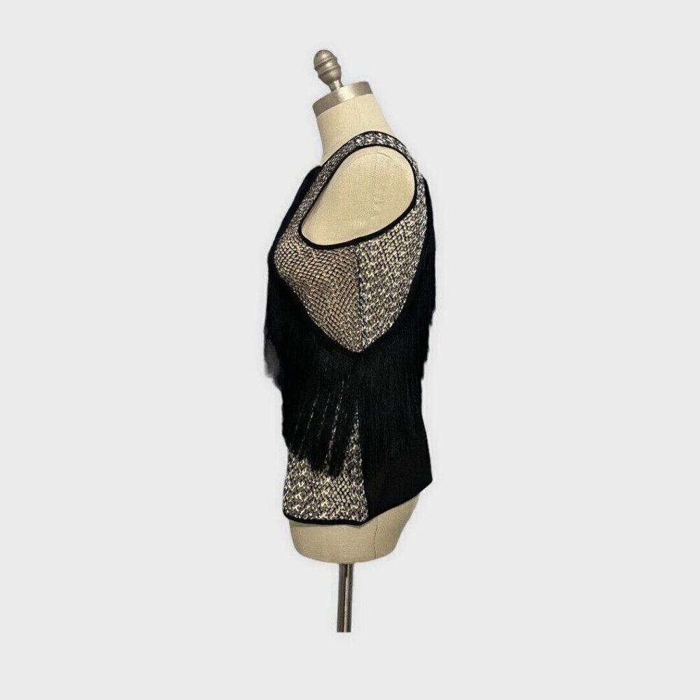 Anthropologie Yoana Baraschi Black Tribal Fringe Top Women's Small - Picture 3 of 7